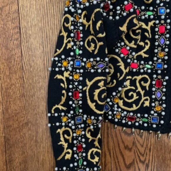Michael Simon Vintage Embelished Cropped Sweater Cardigan Regal Black Size 2 - Picture 3 of 8